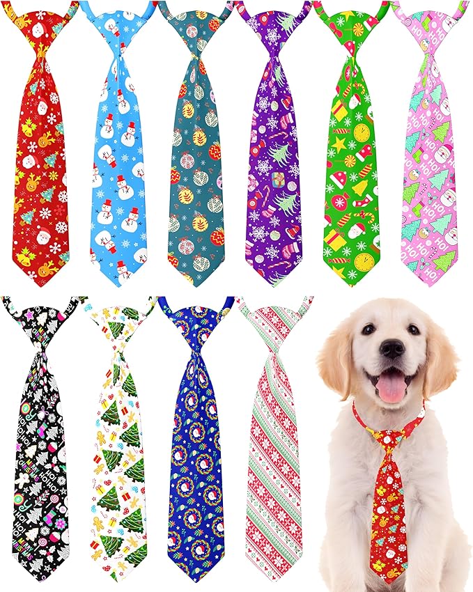 PET SHOW 10pcs Christmas Medium Dog Ties Neckties for Large Dogs Adjustable Holiday Grooming Accessories Neck Ties Bowties Girl Boy Festival Costumes Puppies Cats Photography Party Gift Favor