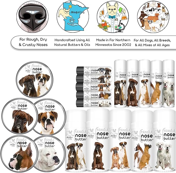 The Blissful Dog Fawn Boxer Nose Butter for Dry, Cracked Skin, Lick-Safe Dog Nose Balm with Moisturizing Shea Butter, Almond, Olive, and Essential Oils, Pet Supplies, Uncented, 2 oz.