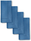 Solino Home Linen Napkins Set of 4 - Classic Hemstitch 100% Pure Linen Indigo Blue Dinner Napkins Cloth 20 x 20 Inch for New Year - Handcrafted and Machine Washable