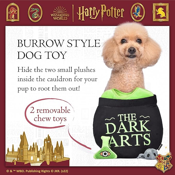 Harry Potter 10" Dark Arts Potion Burrow Toy | Harry Potter Dog Toy Dark Arts Cauldron with Plush Removable Parts | Harry Potter Dark Arts Cauldron, Potion, and Spider Toys for Dogs