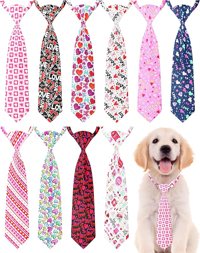 PET SHOW 10 Pack Valentines Dog Ties Neckties for Large Medium Dogs Adjustable Holiday Grooming Accessories Neck Ties Bowties Girl Boy Pets Festival Costumes Puppy Wedding Party Gift Favor(Medium)