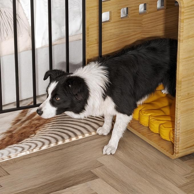 Wooden Furniture Dog Crate for Medium & Small, Solid Wood Puppy Crates for Small Indoor, Decorative Dog Kennel Indoor with Door, Pet House End Table for Bedroom, Living Room, Natural