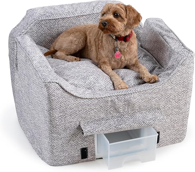 Snoozer Dog Car Seat with Storage Tray: Lookout II Dog Booster Car Seat for Pets up to 25lbs, Helps Alleviate Travel Sickness & Fear for Dogs, Removable Washable Cover – Palmer Dove, Size Medium