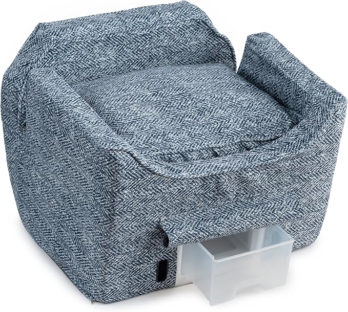 Snoozer Dog Car Seat with Storage Tray: Lookout II Dog Booster Car Seat for Pets up to 25lbs, Helps Alleviate Travel Sickness & Fear for Dogs, Removable Washable Cover – Palmer Indigo, Size Medium