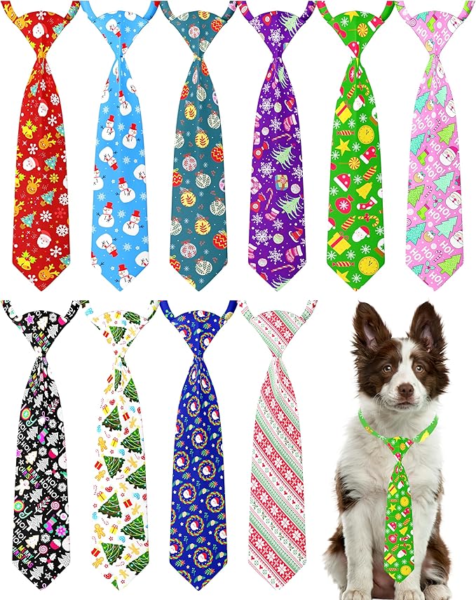 PET SHOW 10pcs Pack Christmas Big Dog Ties Neckties for Large Breed Dogs XL Adjustable Holiday Grooming Accessories Neck Ties Bowties Girl Boy Festival Costumes Photography Party Gift Favor