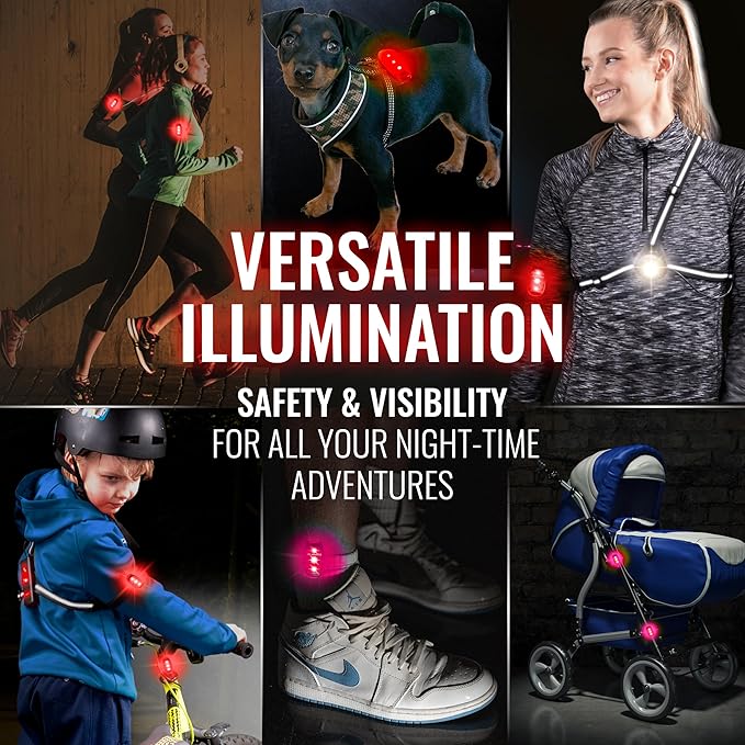 AVANTO Chest Light with (2) LED Safety Clip-Lights for Dog Walking, Night Walks, Biking | Reflective Gear for Walking, Running, Cycling, Strollers, Dogs, E-Bike, Scooters