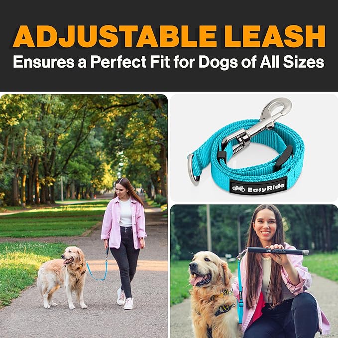 V2.0-180° Rotating Dog Bike Leash - with Shock Absorbers and Quick Attach Mechanism | Carbon Fiber | Detachable, Adjustable for The Smoothest Ride- Patent Pending (Cyan)