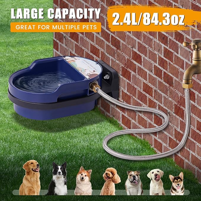 Automatic Dog Water Bowl Dispenser Auto Pet Water Bowl Dispenser for Self Filling Trough Drinking Water Feeder for Poultry Outdoor Large Dog and Livestock (Blue Bowl)