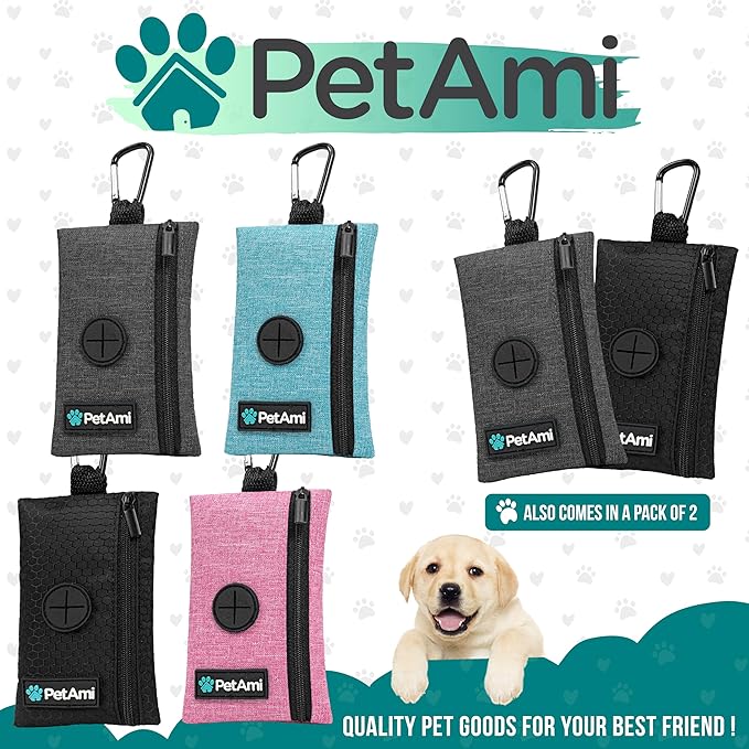 PetAmi Dog Poop Bag Holder for Leash, Dog Waste Bag Dispenser with Clip, Doggy Walking & Camping Accessories with Trash Bag Roll, Pink 1 Pack