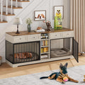 IDEALHOUSE 82" Large Dog Crate for 2 Dogs, Dog Kennel Indoor with 4 Drawers and Shelves, Double Dog Crate Furniture TV Stand, Wooden Dog Cage for Medium Large Dogs, Washed White