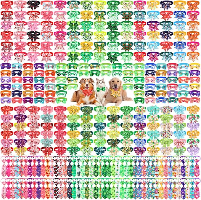 Talltalk 360 Pcs Valentines Day Dog Bow Ties Collars Set Adjustable St Patricks Day Dogs Neckties Grooming Supplies for Small Medium Large Easter Christmas Pet Cat Decoration(Love/Clover/Easter)