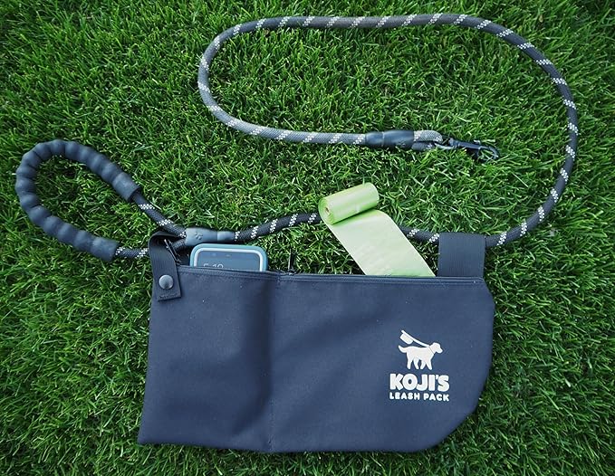 Koji's Leash Pack with Buttons - Dog Poop Bag Carrier, Attaches to Leash, Holds New and Used Bags and Phone