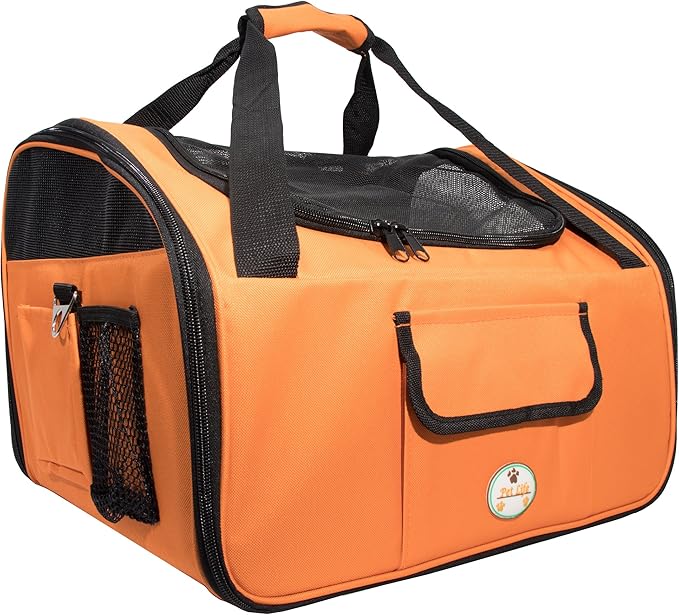 Pet Life ® 'Ultra-Lock' Collapsible Safety Travel Wire Folding Pet Carseat or Dog Car Seat Carrier with Side Pockets