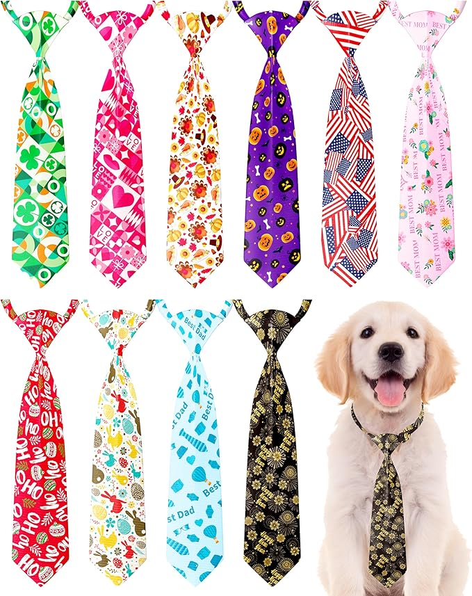 PET SHOW 10 Pack Holiday Dog Ties Neckties for Large Medium Dogs Adjustable Grooming Accessories Neck Ties Bowties Girl Boy Pets Festival Costumes Puppy Wedding Party Gift Favor