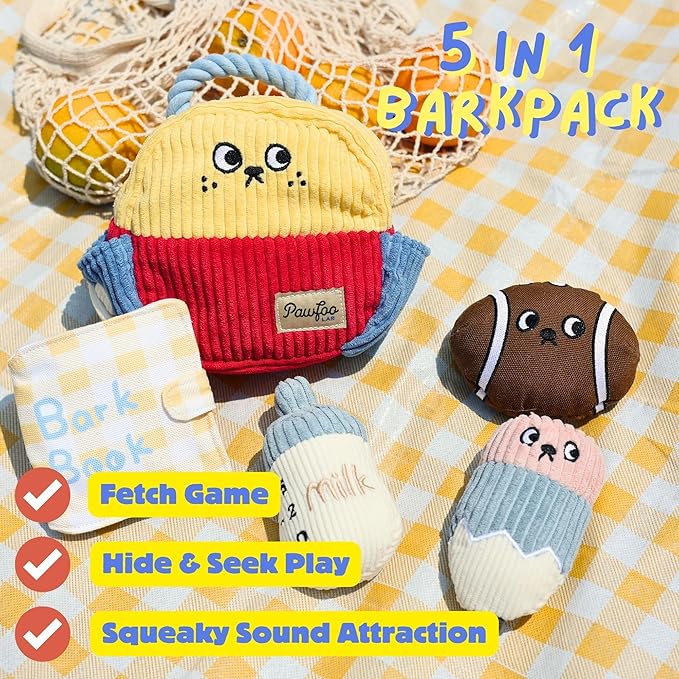 Squeaky Plush Dog Toys, 5-in-1 Crinkle Durable Puppy Toys to Keep Busy, Stuffed Hide & Seek Cognitive for Small Dogs, Teething, Boredom Relief & Birthday Gift