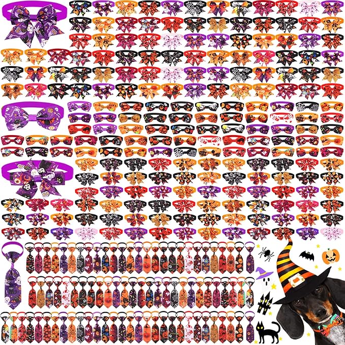Talltalk 360 Pcs Valentines Day Dog Bow Ties Collars Set Adjustable St Patricks Day Dogs Neckties Grooming Supplies for Small Medium Large Easter Christmas Pet Cat Decoration(Pumpkin)