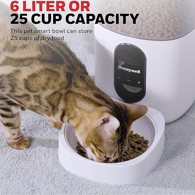 Honeywell 6L Automatic Pet Feeder: Programmable Dog and Cat Food Dispenser with Portion Control, Remote Feeding via Smartphone App, and Voice Message Feature – Ideal for Small to Large Breeds