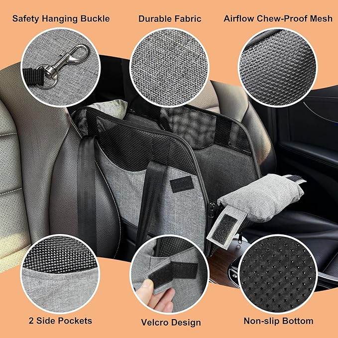 Center Console Dog Car Seat for Small Dogs with Mesh, Dog Booster Seat with Upgraded Safety Tethers, Detachable Washable Pet Car Seat Travel Bed Under 25lbs(Mesh)