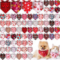 Reginary 72 Packs Valentine's Dog Bandanas Bulk Dog Heart Red Bandanas Valentine Pet Scarf Bibs Triangle Puppy Bibs Adjustable Puppy Scarf for Pet Costume Accessories