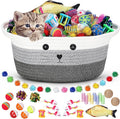 Zopeal 58 Pcs Cat Storage Basket Gift Toys Set, Colorful Flashing Balls Pet Bell Crinkle Balls Spring Toys Attract Cat to Swat, Hunt, Interactive for Pet(Multicolor,12 Inch)