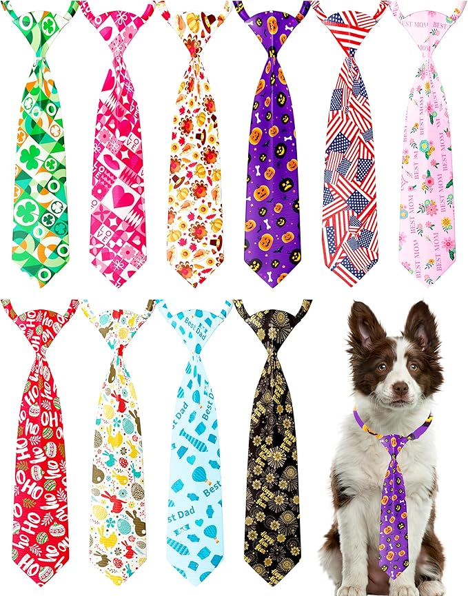PET SHOW 10 Pack Holiday Big Dog Ties Neckties for Large Breed Dogs XL Adjustable Grooming Accessories Neck Ties Bowties Girl Boy Pets Festival Costumes Wedding Party Gift Favor