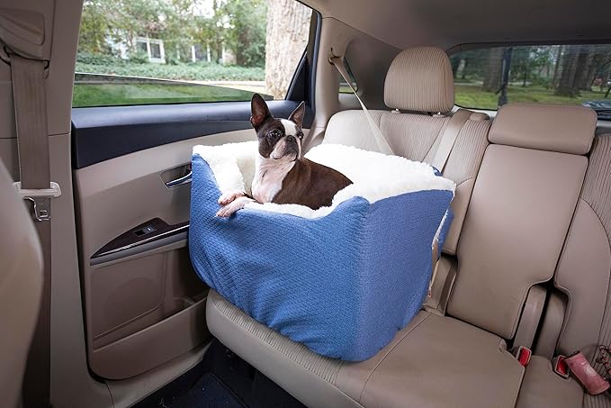 Snoozer Dog Car Seat: Lookout I Dog Booster Car Seat for Pets up to 25lbs, Helps Alleviate Travel Sickness & Fear for Dogs, Removable Washable Cover – Denim Diamond, Size Medium