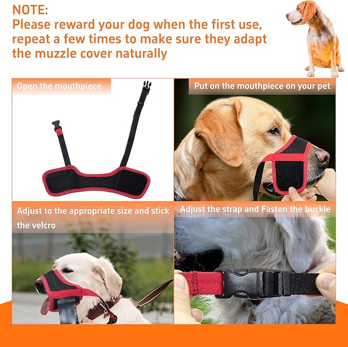 Soft Breathable Dog Muzzle - Air Mesh Nylon, Adjustable, 6 Sizes (Red, XL)