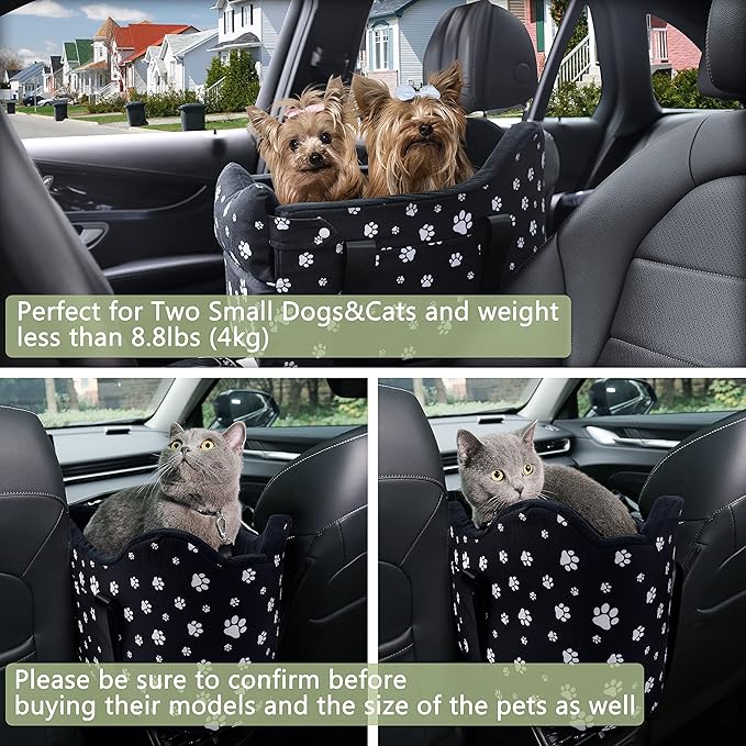 Console Dog Car Seat with Safety Leash for Large Armrest Lid– Booster Seat for Small & Medium Dogs (Up to 25 lbs), Pet Travel Safety Seat with Storage Pockets & Detachable Dog Seat (Large Size)