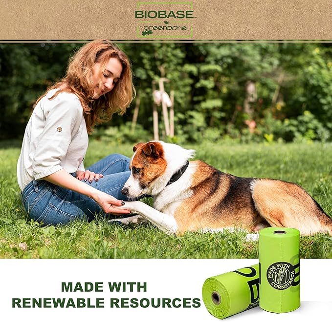 Greenbone Dog Poop Bags Dispenser for Leash – Dog Waste Bags Kit – 4 Rolls (48 Bags), Cornstarch-Based