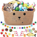 Zopeal 58 Pcs Cat Storage Basket Gift Toys Set, Colorful Flashing Balls Pet Bell Crinkle Balls Spring Toys Attract Cat to Swat, Hunt, Interactive for Pet(Khaki,9.8 Inch)