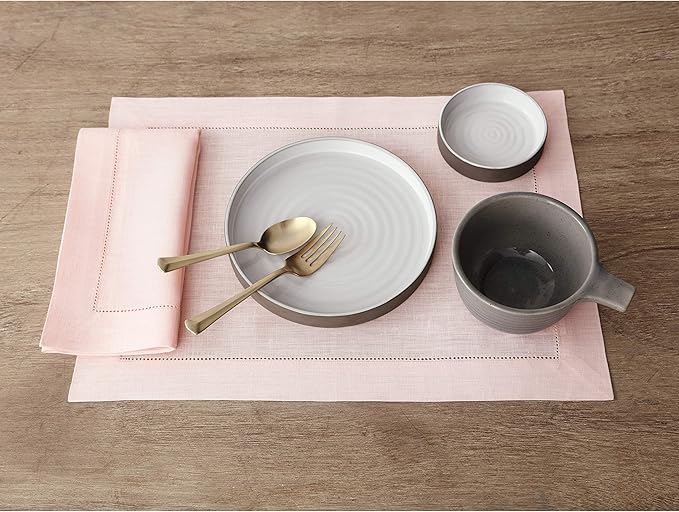 Solino Home Pink Linen Napkins Set of 6-100% Pure Linen Hemstitch Dinner Napkins 20 x 20 Inch for Valentines - Classic Hemstitch