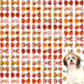 Tondiamo 100 Pack Thanksgiving Dog Hair Bows with Rubber Bands Puppy Rhinestone Grooming Pumpkin Turkey Pattern Accessories for Small Girl