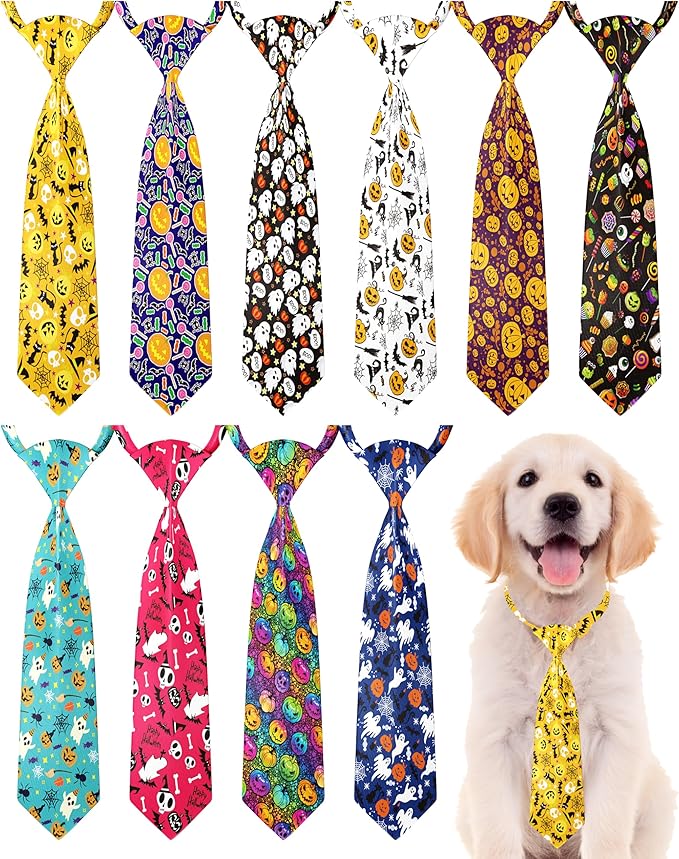 PET SHOW 10pcs Halloween Medium Dog Ties Neckties for Large Dogs Adjustable Holiday Grooming Accessories Neck Ties Bowties Girl Boy Festival Costumes Assorted Puppies Cats Party Favor