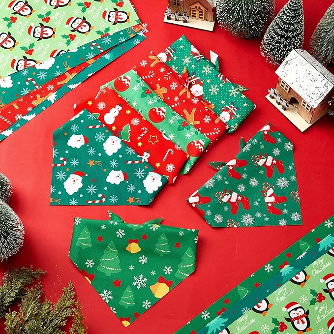 Preboun 50 Pcs Christmas Dog Bandanas Bulk Red and Green Bandanas for Dogs Triangle Kerchief Bibs Scarf Set for Pet Xmas Costume Photo Props Accessories Pet Shops, 25 Styles (19.7 x 13.8 x 13.8)