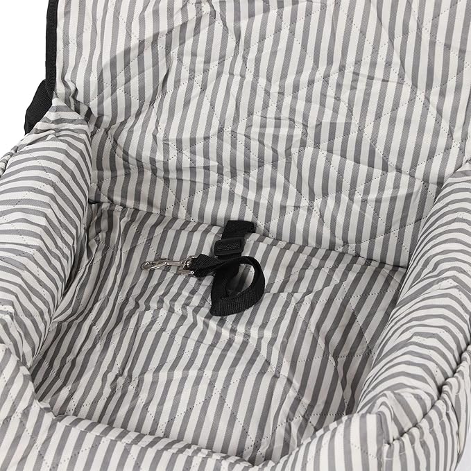 Dog Booster Seat Portable, Water Proof Polyester and PP Cotton, Grey White Stripes - Detachable, Easy Clean, Adjustable, Secure Travel Bed for Dogs