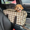 Dog Booster Car Seat ON Car Armrest Travel Bags for Dogs Cats Portable Center Console Dog Car Seat for Small Pets Up to 12 Lbs with Clip-On Safety Leash & Removable Washable Cover