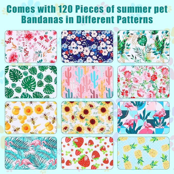 Amylove 120 Pcs Dog Bandanas Bulk Holiday Triangle Dog Pack Puppy Kerchief Bandana Adjustable Pet Scarf for Pet Cat Costume Accessories Decor(Flower)