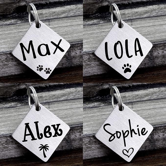 Ultra Joys Dog ID Tag, Custom Dog Tag Personalized Cat Tag, Pet ID Tag, Brushed Stainless Steel Diamond Dog Tag Silver Medium