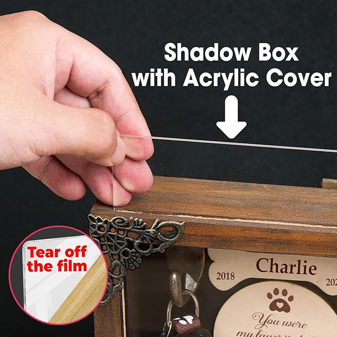 Personalized Shadow Box Dog Memorial Gift Collar Holder Picture Frame Sympathy Wood Pet Dog Cat Sculptures Fur Jar Rainbow Bridge Hair Teeth Keepsake Idea Gift for Pet Lover Tabletop Wall Hanging