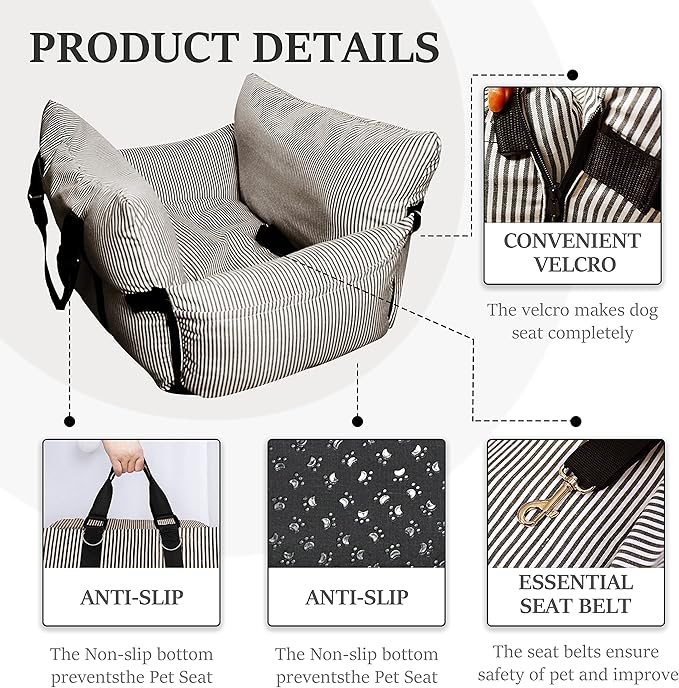 Dog Car Seat for Small Medium Large Dogs - Brown - 20 * 20 in - Pet Day Exclusive