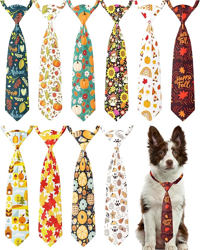 PET SHOW 10 Pack Fall Big Dog Ties Neckties for Large Breed Dogs XL Pumpkin Maple Leaf Adjustable Neck Ties Girl Boy Pets Autumn Costumes Dog Holiday Grooming Accessories Wedding Party Gift Favor