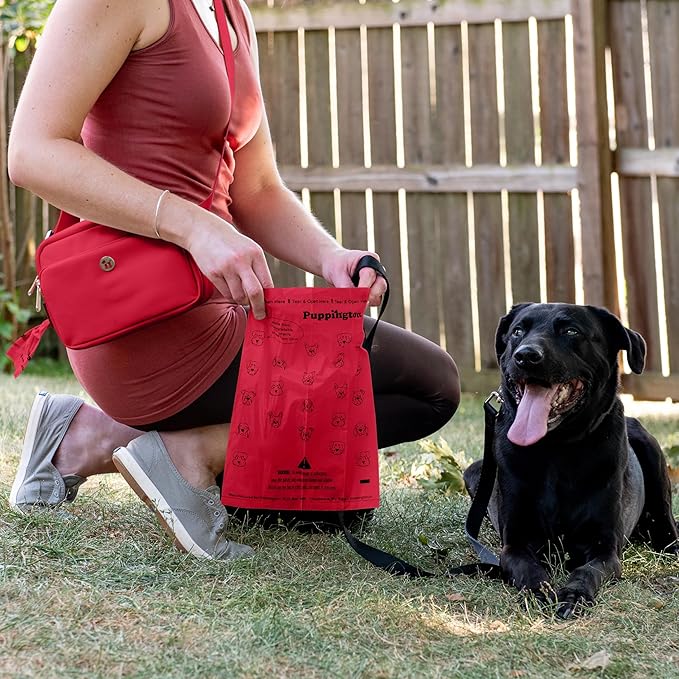 Puppington Certified Home Compostable Poop Bags - ASTM D6400 Compliant - 90 Extra Thick Bags - Plant Based - Pairs with Puppington 3-in-1 Bag & Fits all Standard Poop Bag Dispensers (Ruby Red)