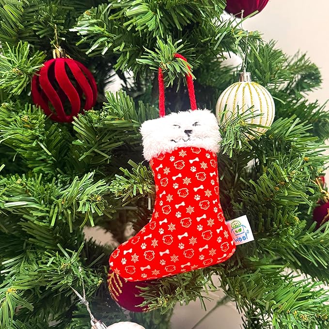 Christmas Stocking Nose-Work Plush Dog Toy, Durable Soft Squeaky with Hidden Treat Pocket, Crinkle Paper Sound, Hangable Design for Small, Medium & Large Dogs
