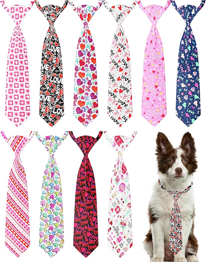 PET SHOW 10 Pack Valentines Big Dog Ties Neckties for Large Breed Dogs XL Adjustable Holiday Grooming Accessories Neck Ties Bowties Girl Boy Pets Festival Costumes Wedding Party Gift Favor(Large)