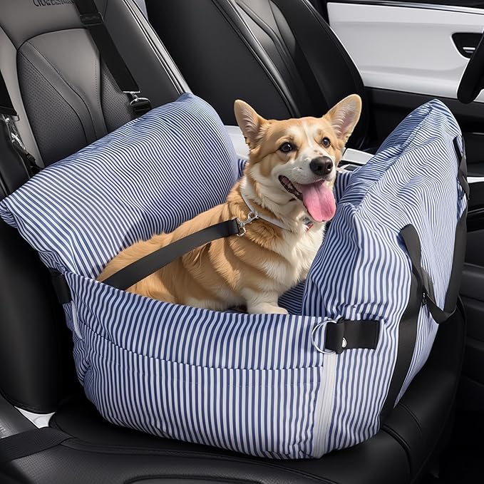 Dog Car Seat Pet Car Seat for Small Medium Large Dogs Dog Booster Seat for Safe and Comfortable Car Travel Dog Car Bed and Travel Bed Blue and White Blue 20 * 20 in