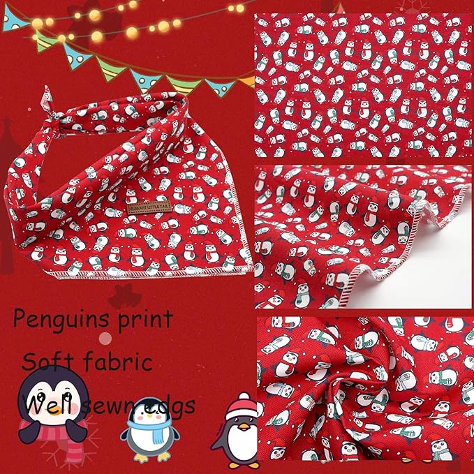 Elegant Little Tail Dog Bandana for Christmas - Holiday Bib Scarf, Soft Washable Square Kerchief, Adjustable for Small Medium Large Dogs