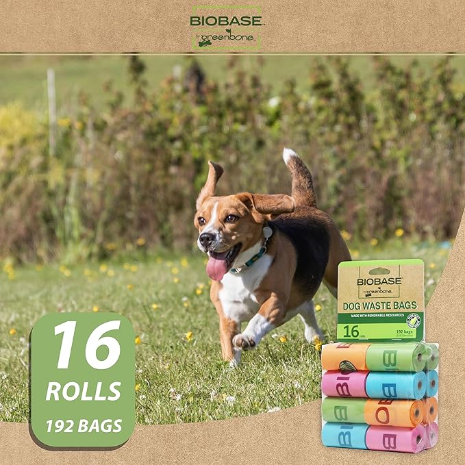 Greenbone Dog Poop Bags Dispenser for Leash – Dog Waste Bags Kit – 4 Rolls (48 Bags), Cornstarch-Based