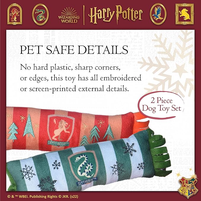 Harry Potter Plush Squeaker Gryffindor and Slytherin Scarf Toy | 2 Pack, 8 Inch - Dog Toys with Squeaker