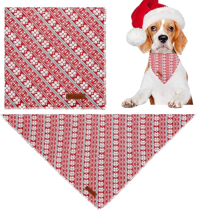 Christmas Dog Bandana - Snowman Triangle Bid Scarf for Girl Boy, Cotton Pet Kerchief, Cute Red, Adjustable Winter Puppy Accessory for Small Medium Large Dogs