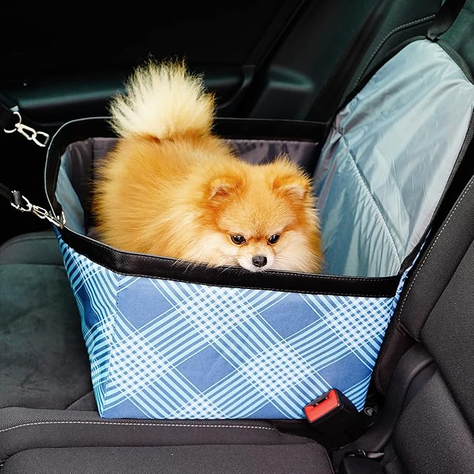 SUSSEXHOME Pets Water and Stain Proof Dog Car Seats for Small Dogs - 15.75 x 12.6 x 9.85 Inches Dog Booster Seat with Removable, Adjustable Fastening Straps - Light Blue